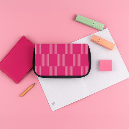 Neon Pink Checkered Abstract Pattern Pencil Case