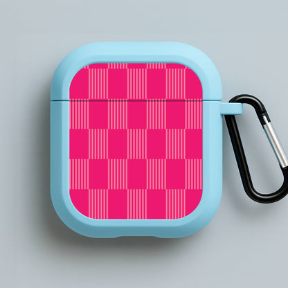 Neon Pink Checkered Abstract Pattern Blue AirPods Case