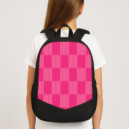 Neon Pink Checkered Abstract Pattern Large School Bag
