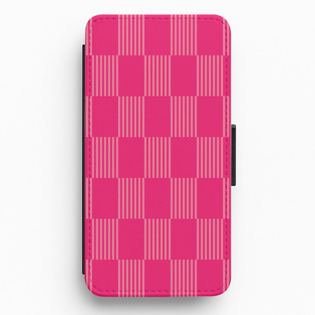 Neon Pink Checkered Abstract Pattern Flip / Wallet Phone Case