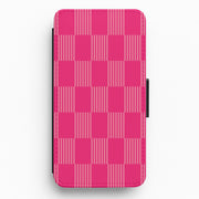 Neon Pink Checkered Abstract Pattern Flip / Wallet Phone Case 1