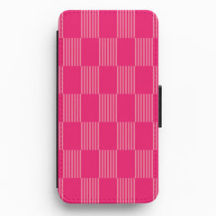 Neon Pink Checkered Abstract Pattern Flip / Wallet Phone Case