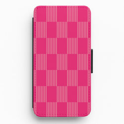 Neon Pink Checkered Abstract Pattern Flip / Wallet Phone Case