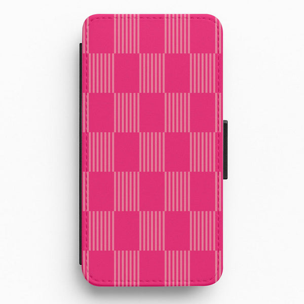 Neon Pink Checkered Abstract Pattern Flip / Wallet Phone Case