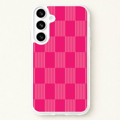 Neon Pink Checkered Abstract Pattern Phone Case for Galaxy S26 Plus