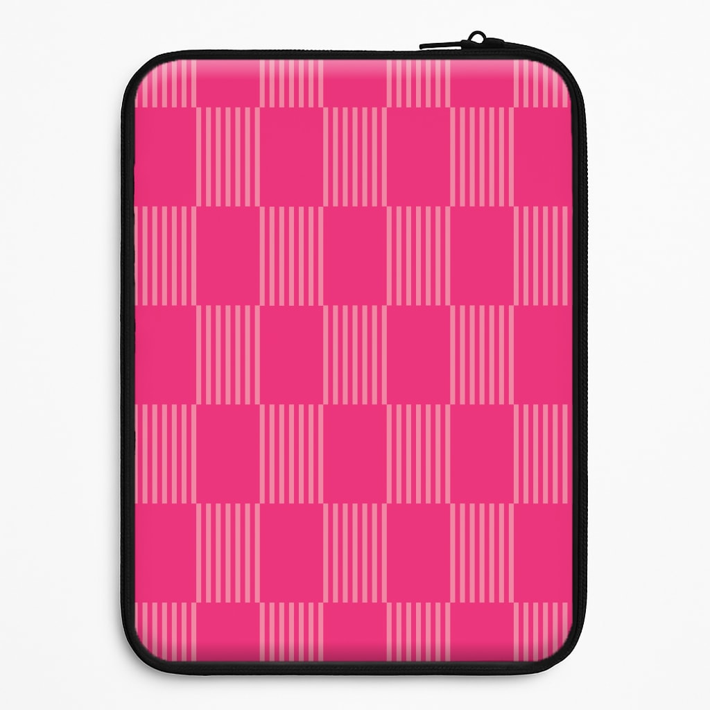 Neon Pink Checkered Abstract Pattern Laptop Sleeve