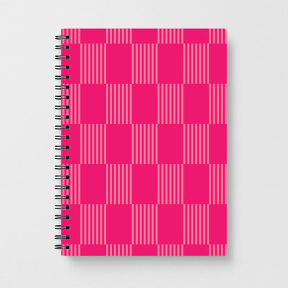 Neon Pink Checkered Abstract Pattern Notebook