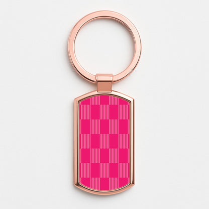 Neon Pink Checkered Abstract Pattern Rose Gold Keyring