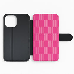 Neon Pink Checkered Abstract Pattern Flip Phone Case