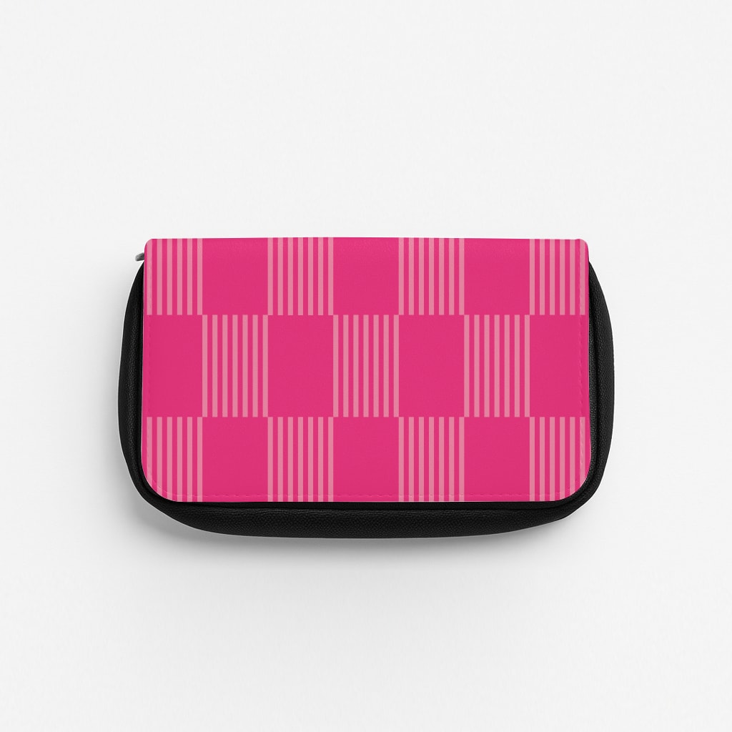 Neon Pink Checkered Abstract Pattern Pencil Case
