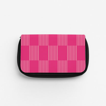 Neon Pink Checkered Abstract Pattern Pencil Case