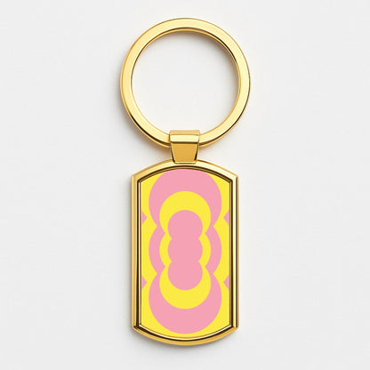 Yellow And Pink Curves Abstract Pattern  Gold Keyring