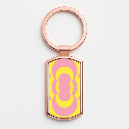 Yellow And Pink Curves Abstract Pattern  Rose Gold Keyring