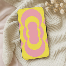 Yellow And Pink Curves Abstract Pattern  Wallet Phone Case