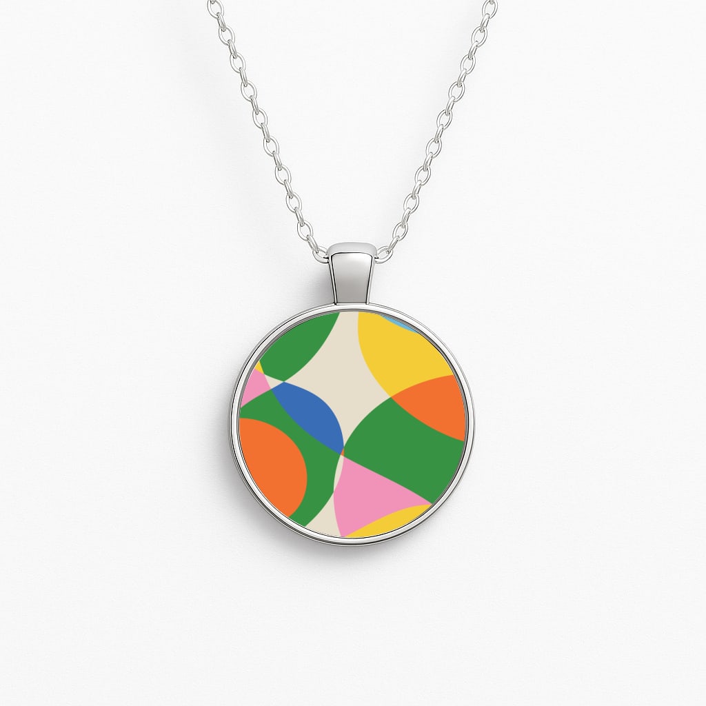 Colourful Abstract Shapes Pattern Circle Necklace