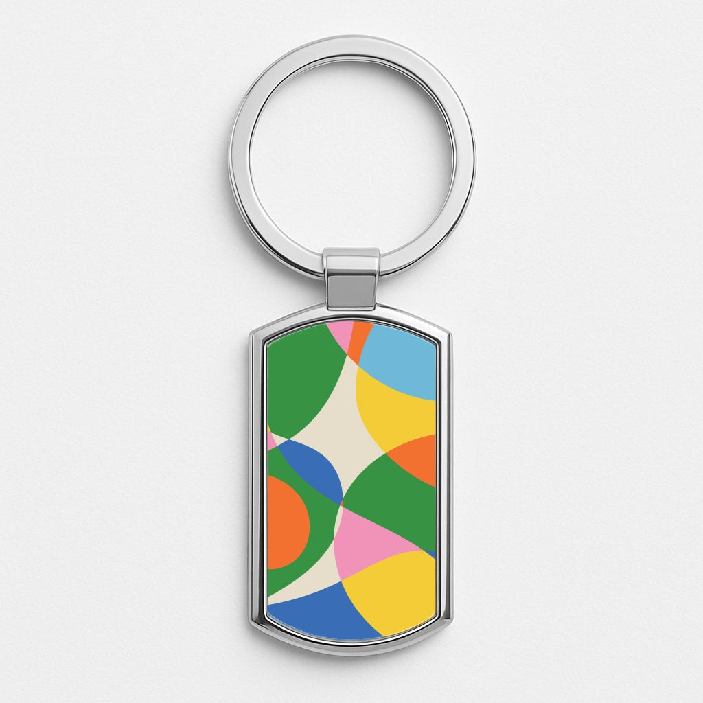 Colourful Abstract Shapes Pattern Silver Keyring