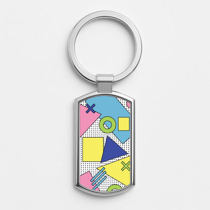 Geometric Abstract Shapes Pattern Silver Keyring