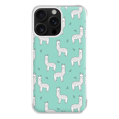 Mint Alpaca Pattern Phone Case for iPhone 16 Pro Max