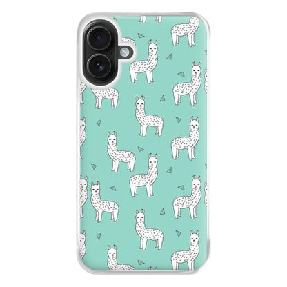 Mint Alpaca Pattern Phone Case for iPhone 16 Plus