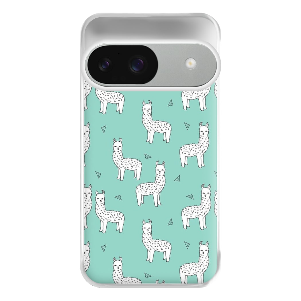 Mint Alpaca Pattern Phone Case for Google Pixel 9 / 9 Pro