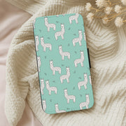 Mint Alpaca Pattern Flip Wallet Phone Case 5