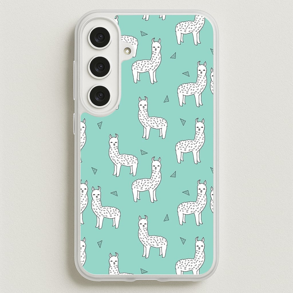 Mint Alpaca Pattern Phone Case for Galaxy S25FE