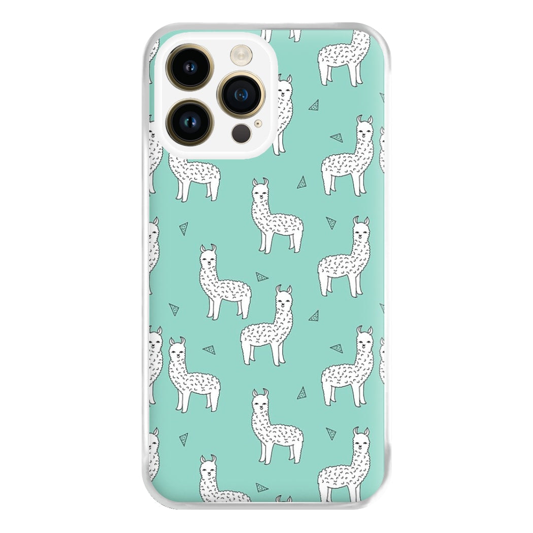 Mint Alpaca Pattern Phone Case for iPhone 14 Pro Max