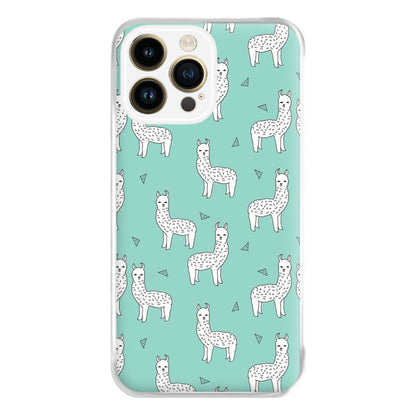 Mint Alpaca Pattern Phone Case for iPhone 14 Pro Max