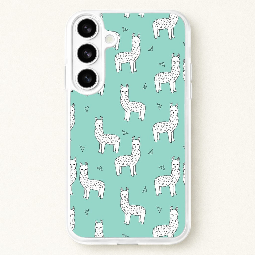 Mint Alpaca Pattern Phone Case for Galaxy S26 Plus