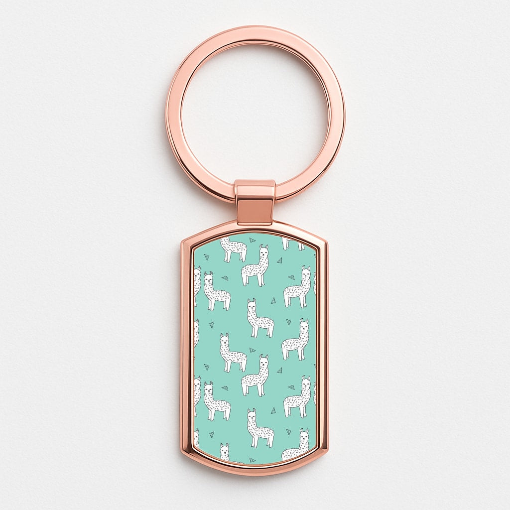 Mint Alpaca Pattern Rose Gold Keyring