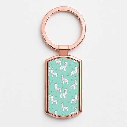 Mint Alpaca Pattern Rose Gold Keyring