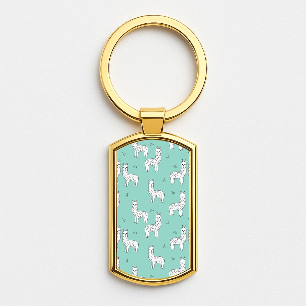 Mint Alpaca Pattern Gold Keyring