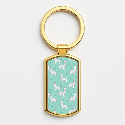 Mint Alpaca Pattern Gold Keyring