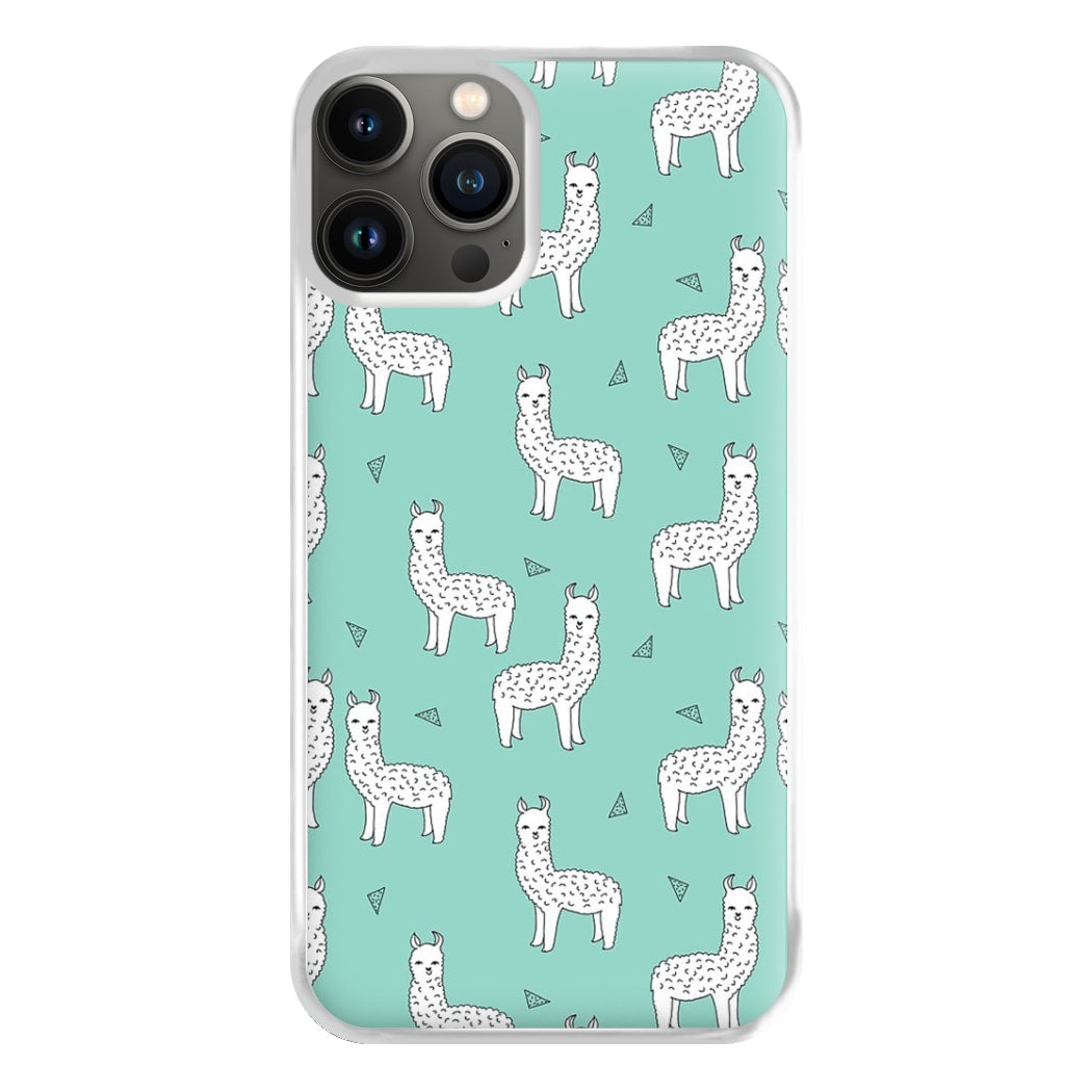 Mint Alpaca Pattern Phone Case for iPhone 13 Pro Max