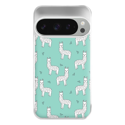 Mint Alpaca Pattern Phone Case for Google Pixel 9 Pro XL