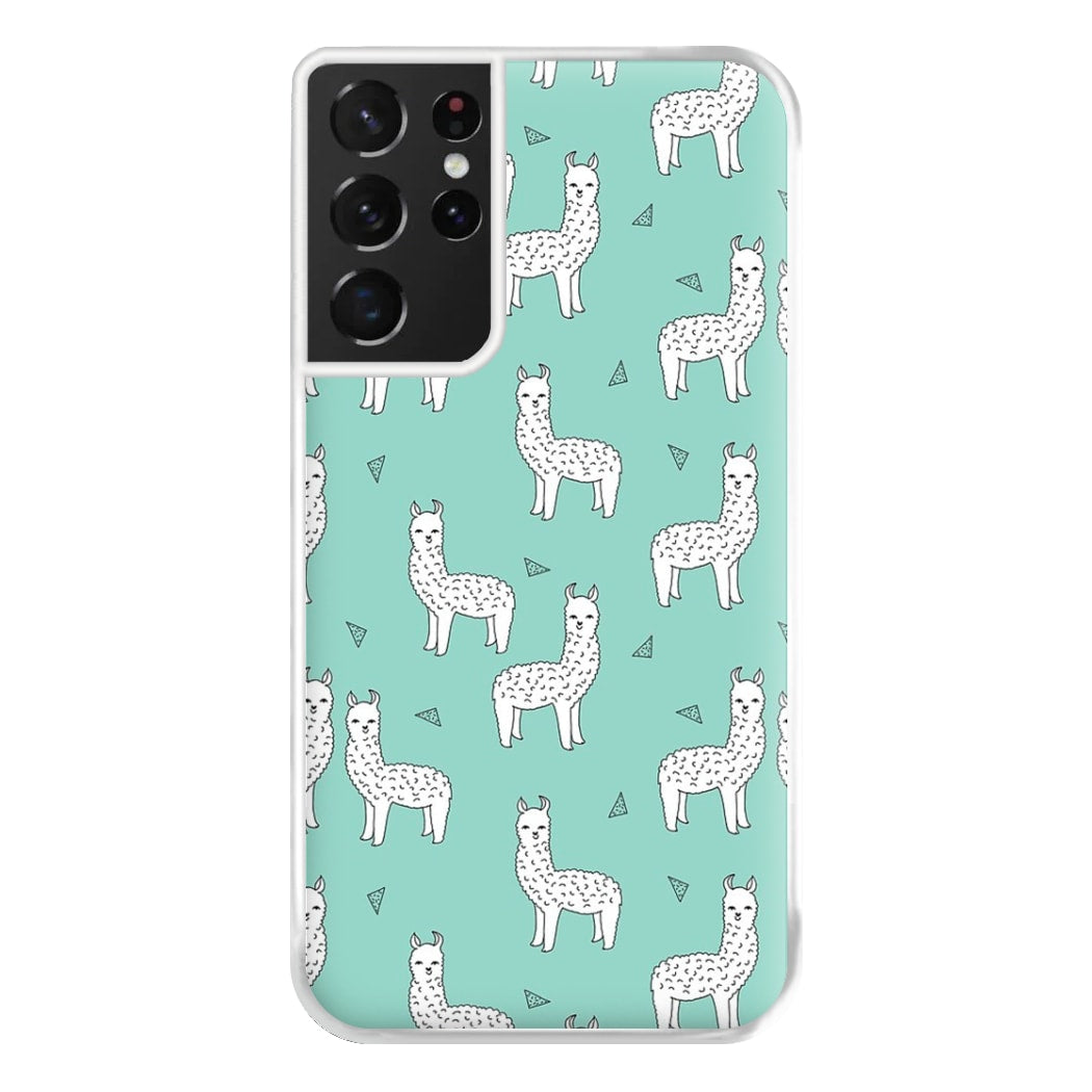 Mint Alpaca Pattern Phone Case for Galaxy S21 Ultra