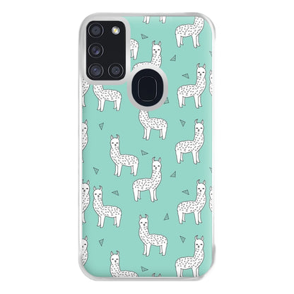 Mint Alpaca Pattern Phone Case for Galaxy A21s