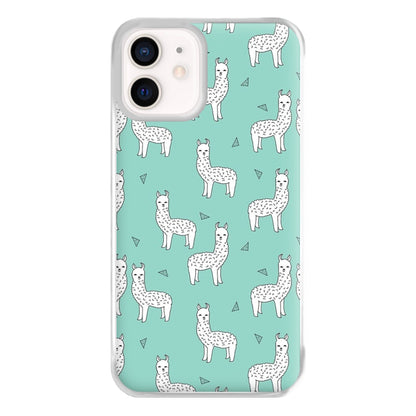 Mint Alpaca Pattern Phone Case for iPhone 13 Mini