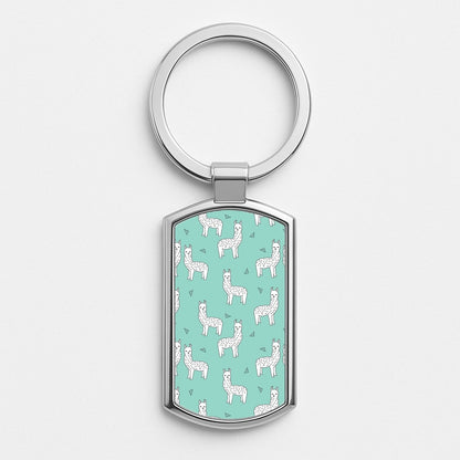 Mint Alpaca Pattern Silver Keyring