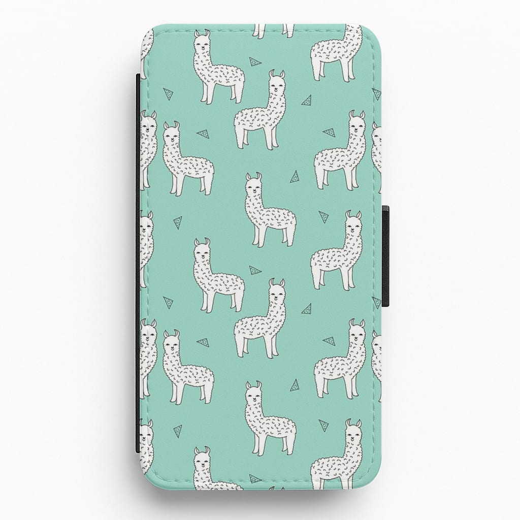 Mint Alpaca Pattern Flip Wallet Phone Case