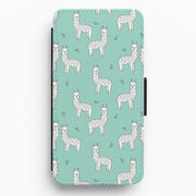 Mint Alpaca Pattern Flip Wallet Phone Case 1