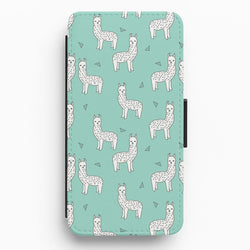 Mint Alpaca Pattern Flip Wallet Phone Case