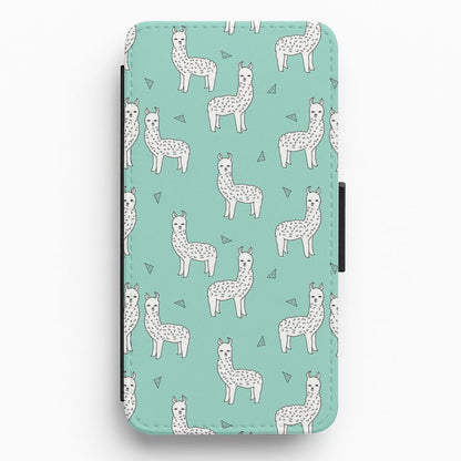Mint Alpaca Pattern Flip Wallet Phone Case