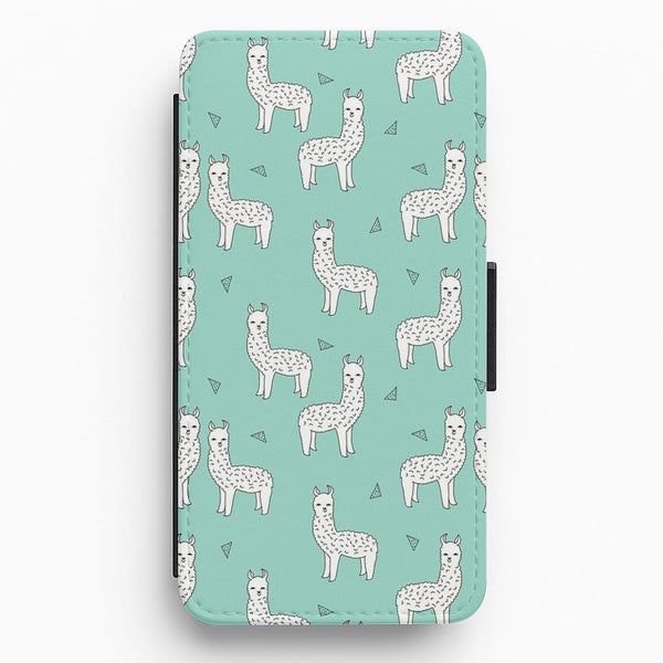 Mint Alpaca Pattern Flip Wallet Phone Case