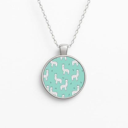 Mint Alpaca Pattern Circle Necklace