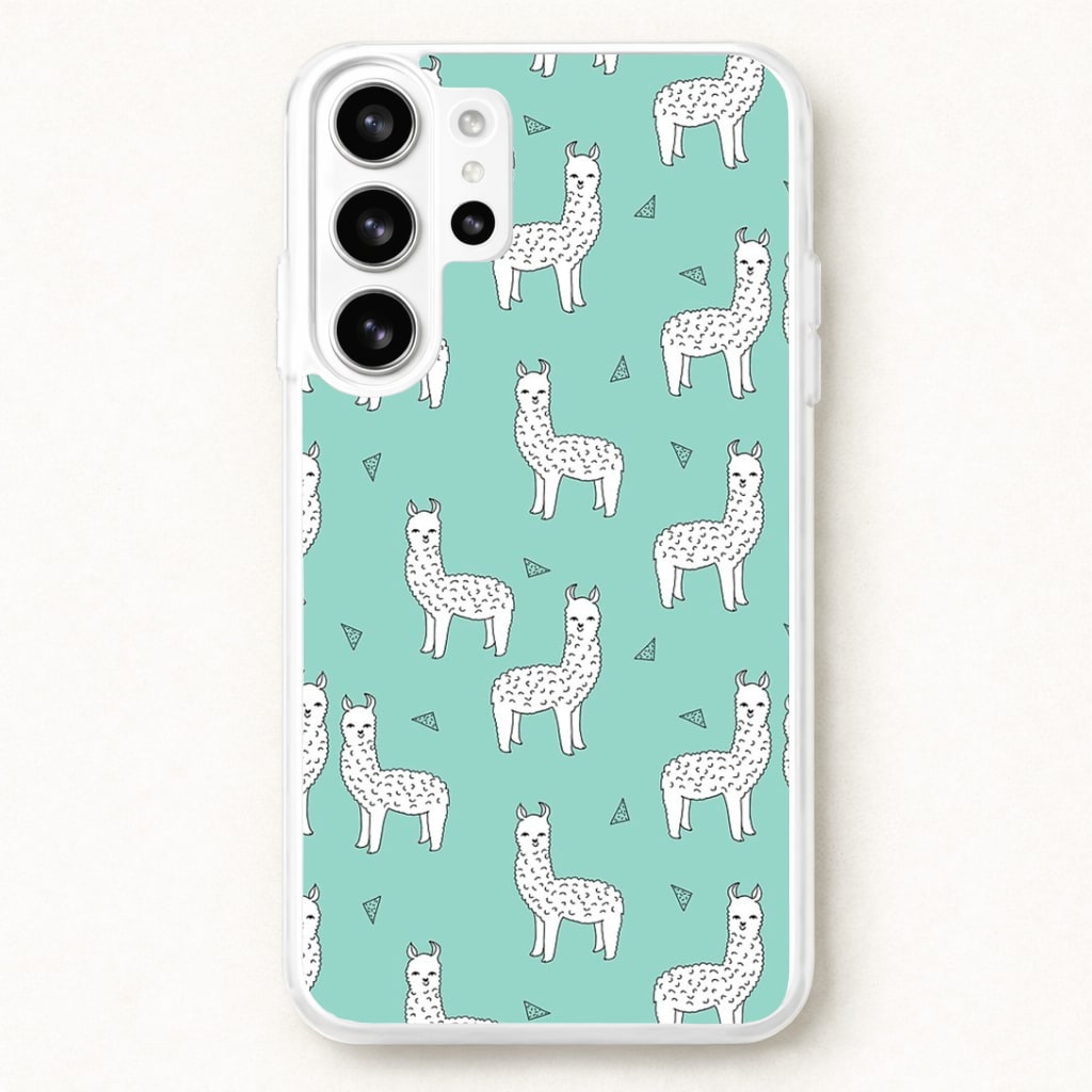 Mint Alpaca Pattern Phone Case for Galaxy S26 Ultra