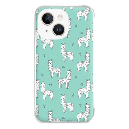 Mint Alpaca Pattern Phone Case for iPhone 14 Plus