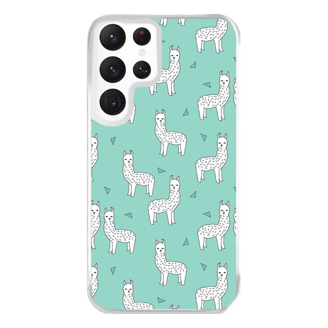 Mint Alpaca Pattern Phone Case for Galaxy S22 Ultra