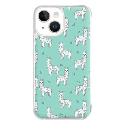 Mint Alpaca Pattern Phone Case for iPhone 14