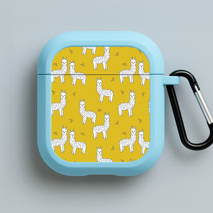 Mustard Alpaca Pattern Blue AirPods Case